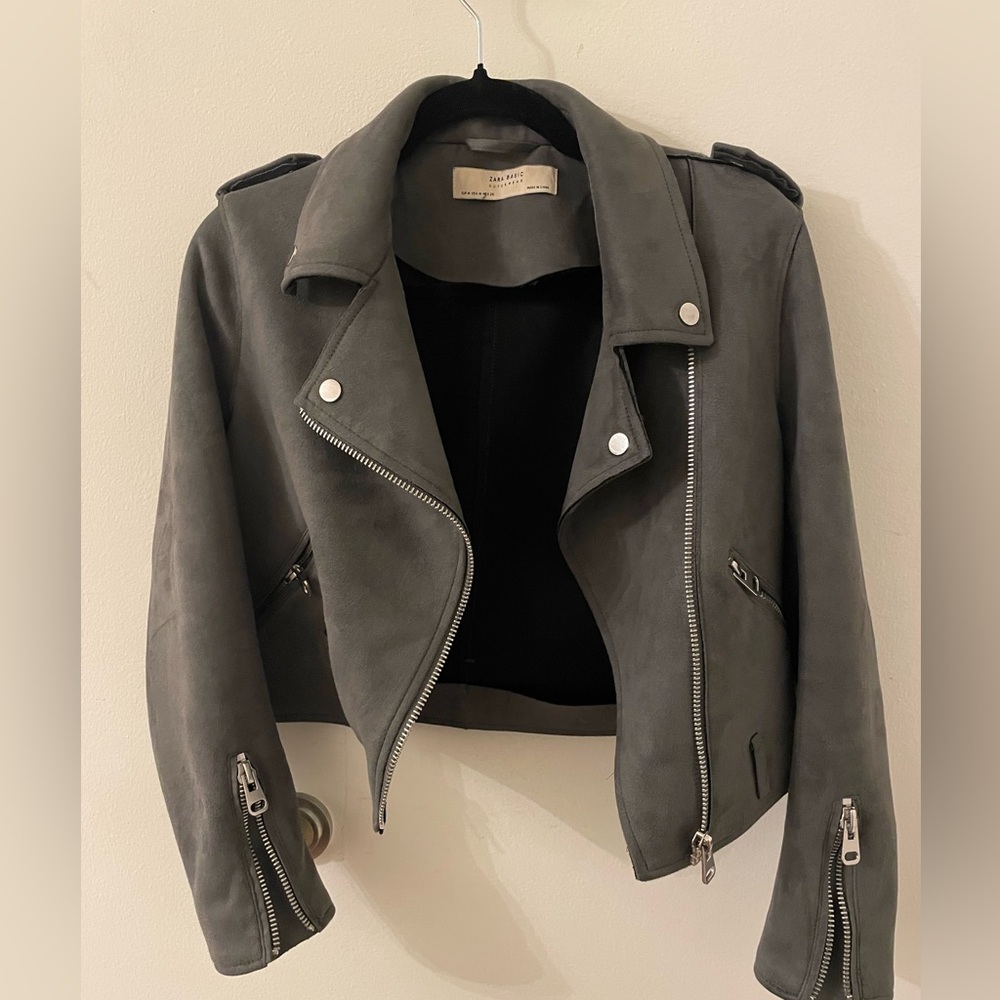 Zara Dark Gray Faux Suede Biker Jacket